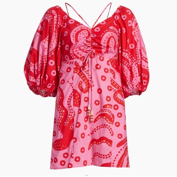 FARM RIO Octocool Puff-Sleeve Mini Dress Super Cute - L - Picture 2 of 15